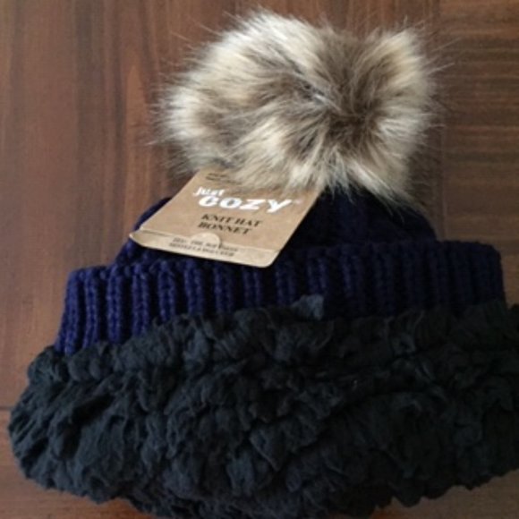 JUST COZY KNIT HAT BONNET.  ONE SIZE FITS.  COLOR: BLUE - Picture 3 of 3